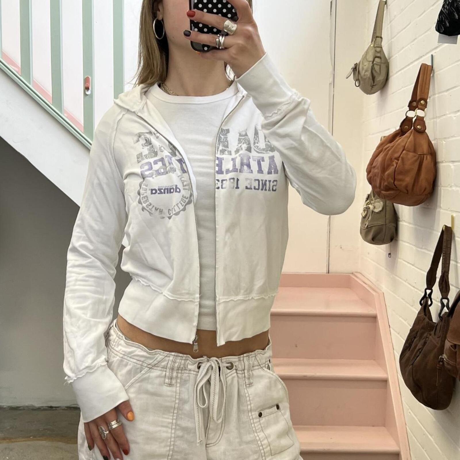 Danza white zip up printed fitted hoodie