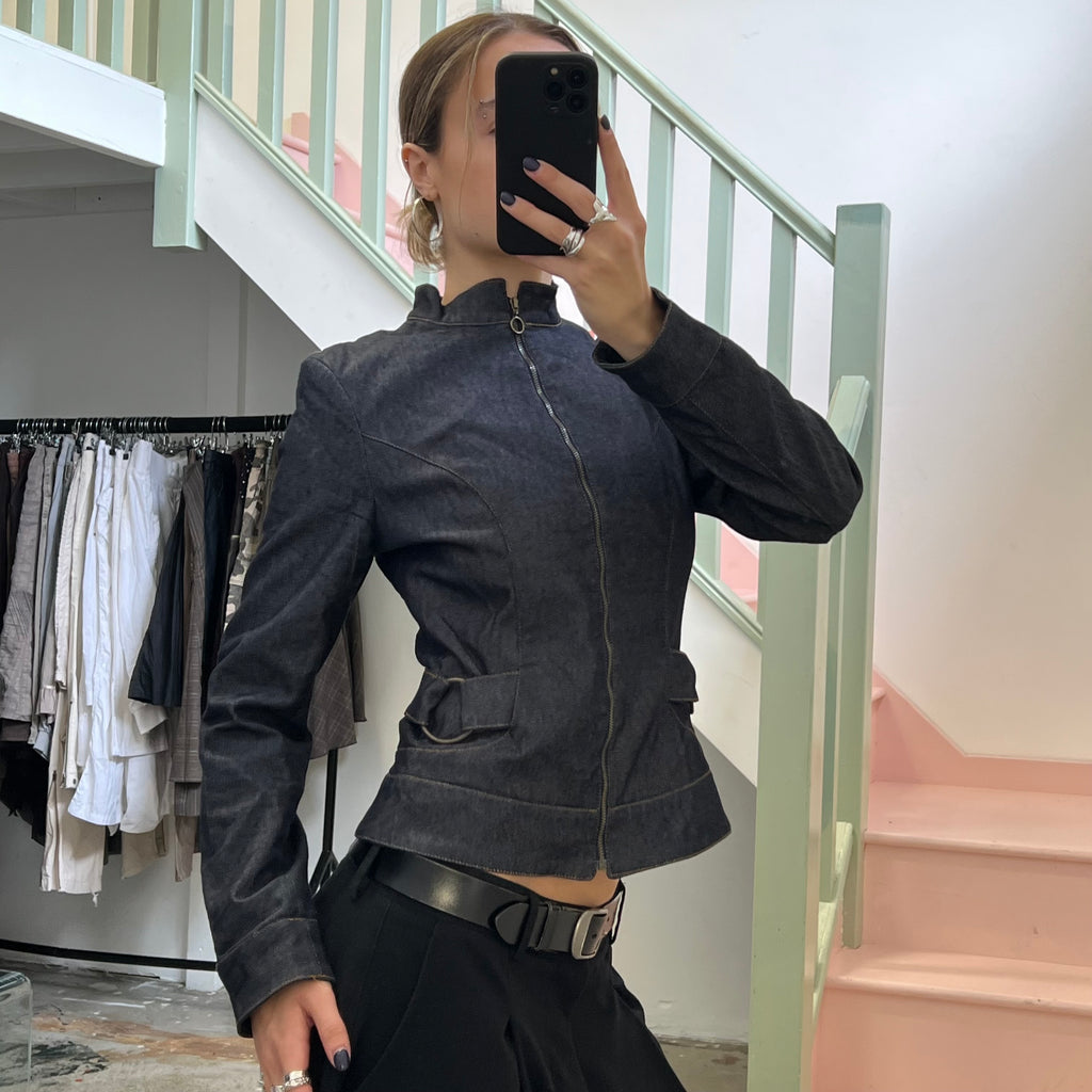 Dark wash fitted denim jacket