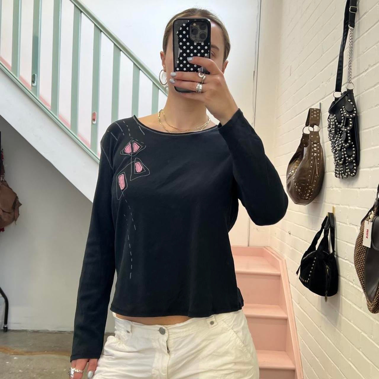 Black and pink graphic long sleeve top