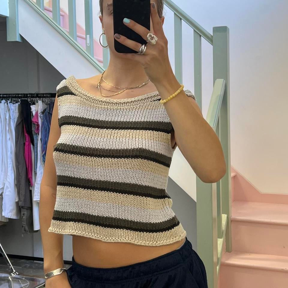Cream striped knitted vest