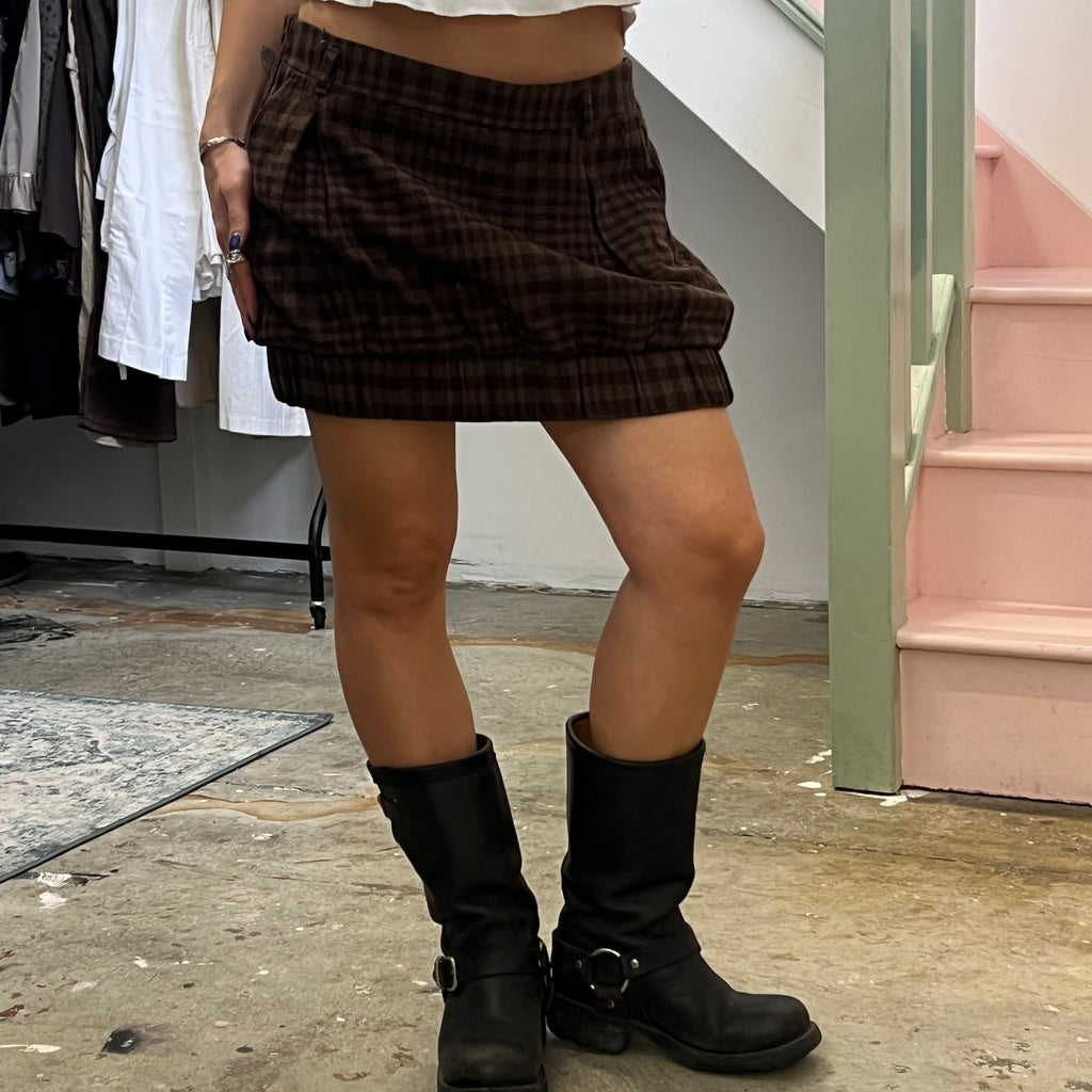Sisley brown checkered mini bubble skirt