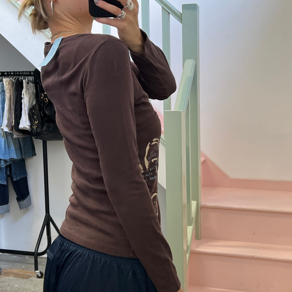 Brown graphic print top
