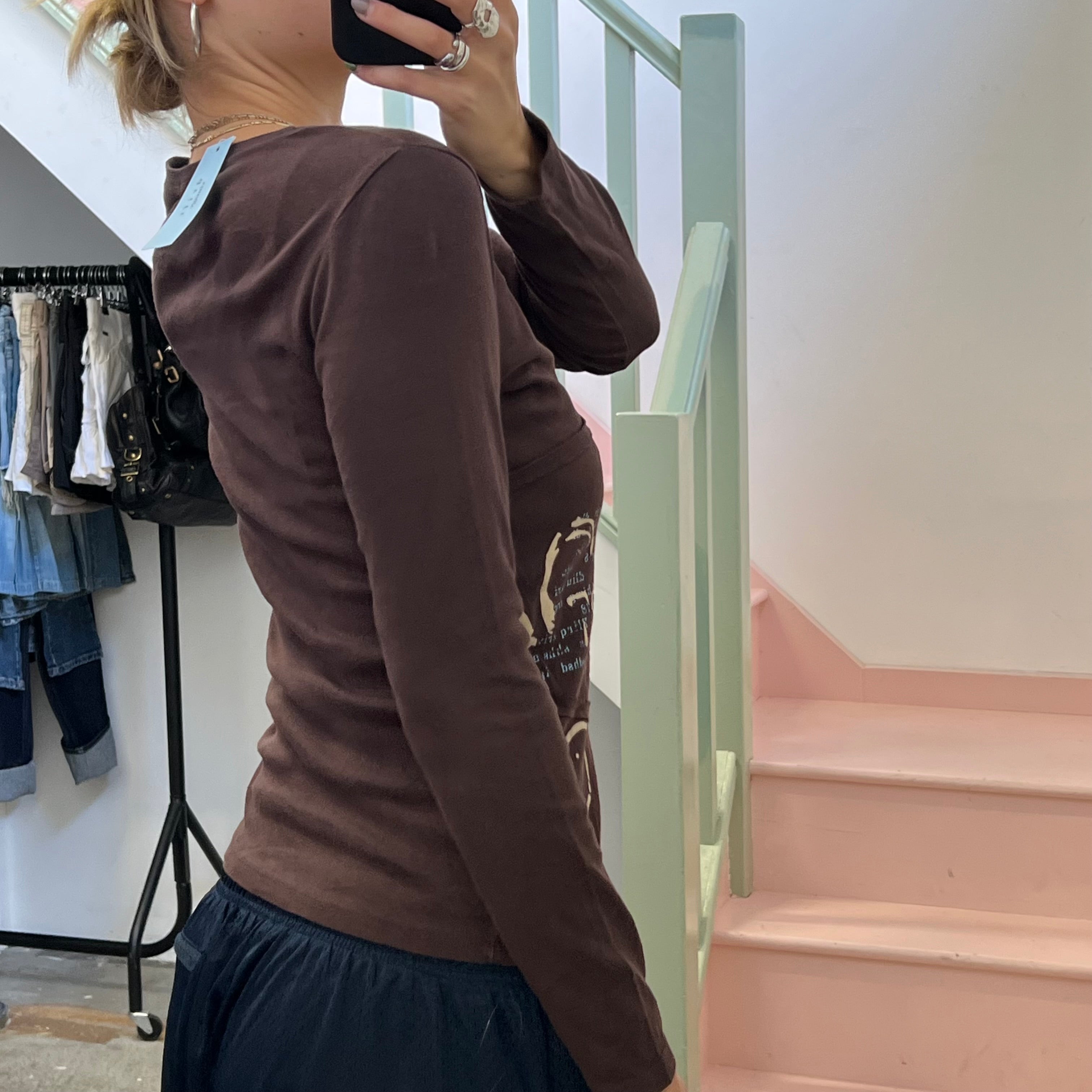 Brown graphic print top