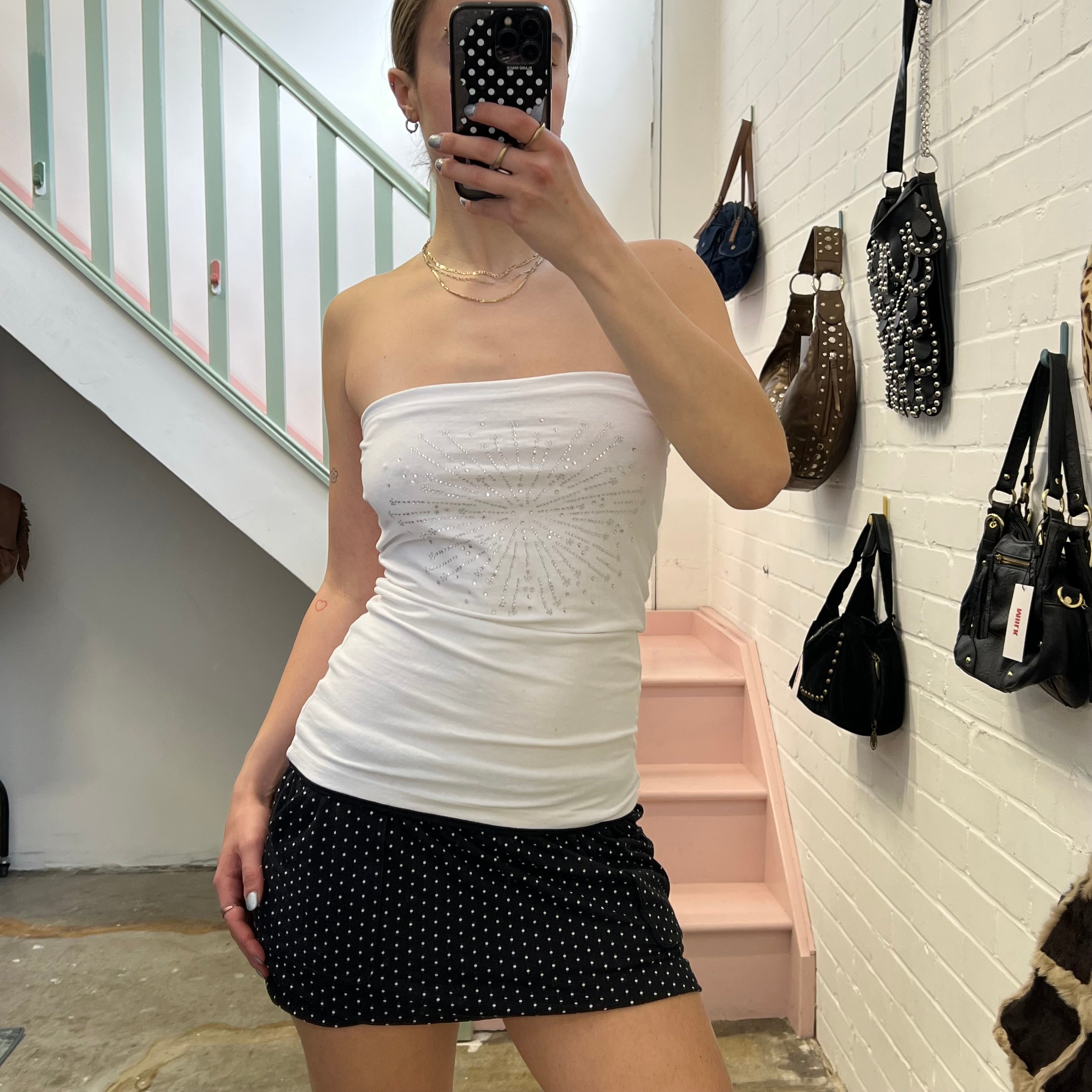 White strapless top with silver gems