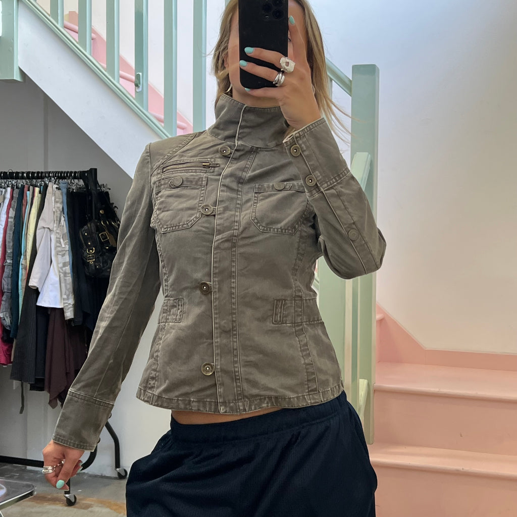 Mexx khaki fitted button up utility style jacket