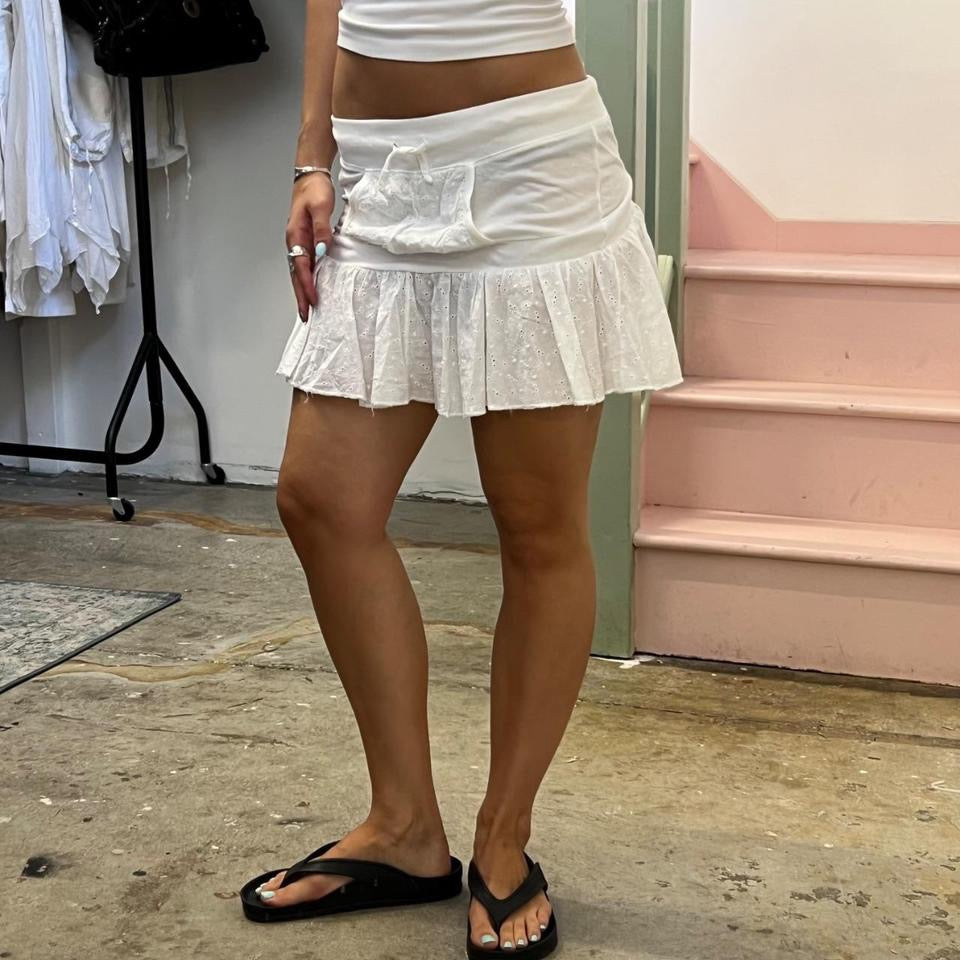 White ruffle mini skirt