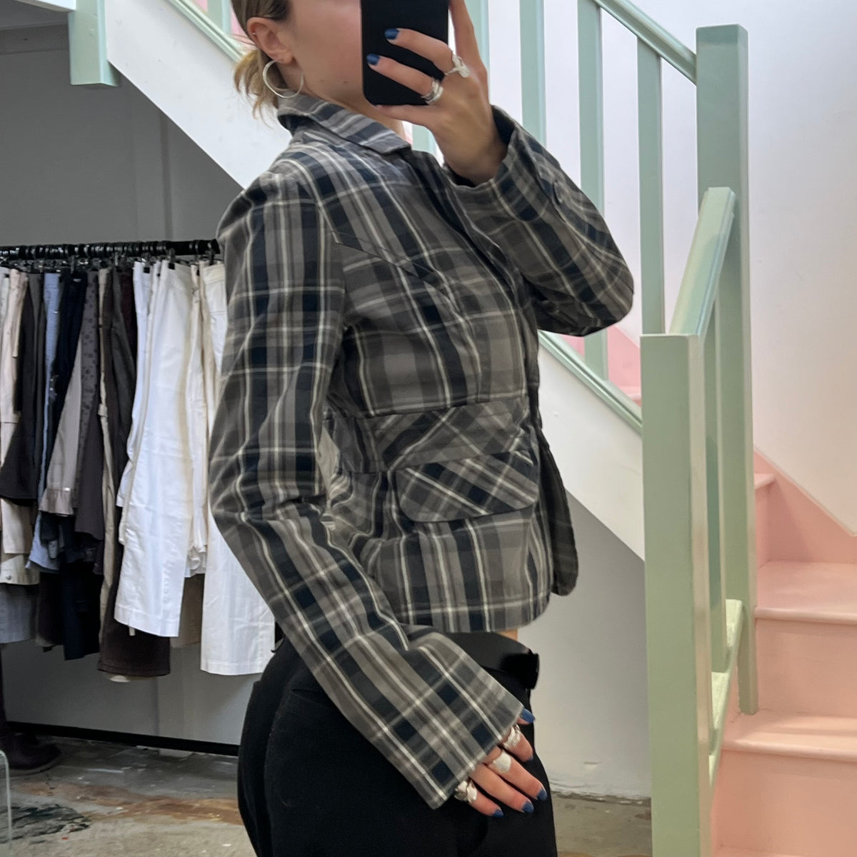 Motivi grey checkered fitted blazer