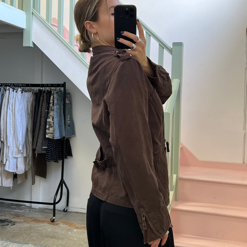 Brown button up utility jacket
