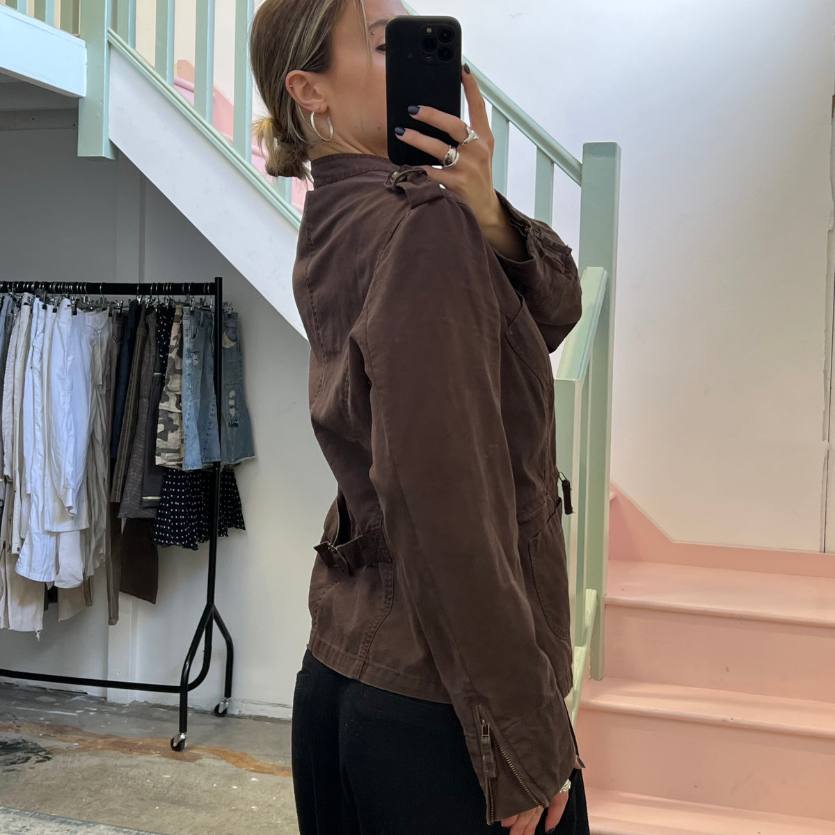 Brown button up utility jacket