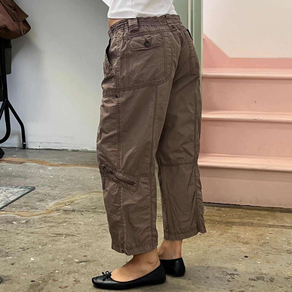 Brown baggy wide leg cargo capris