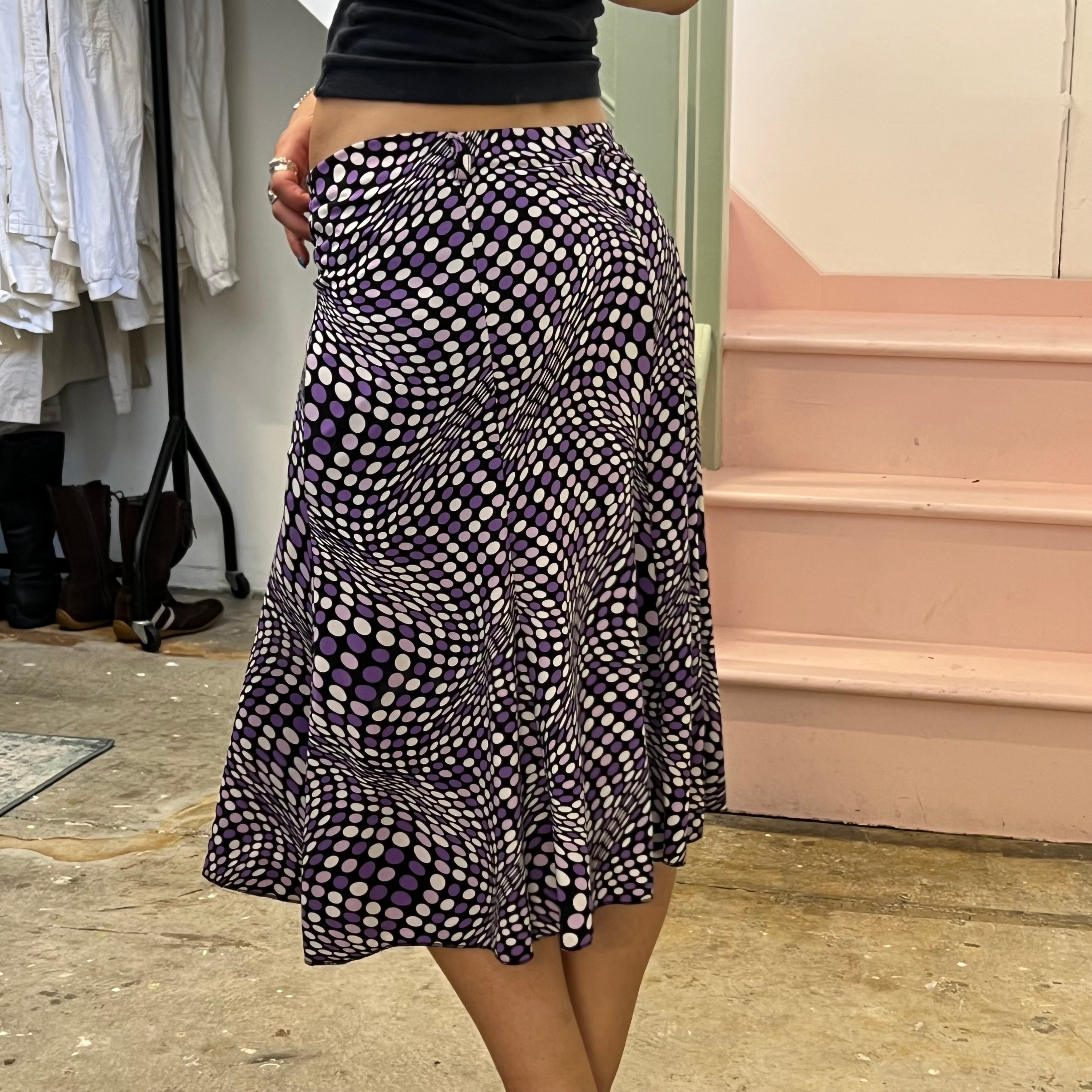Purple polka dot floaty midi skirt