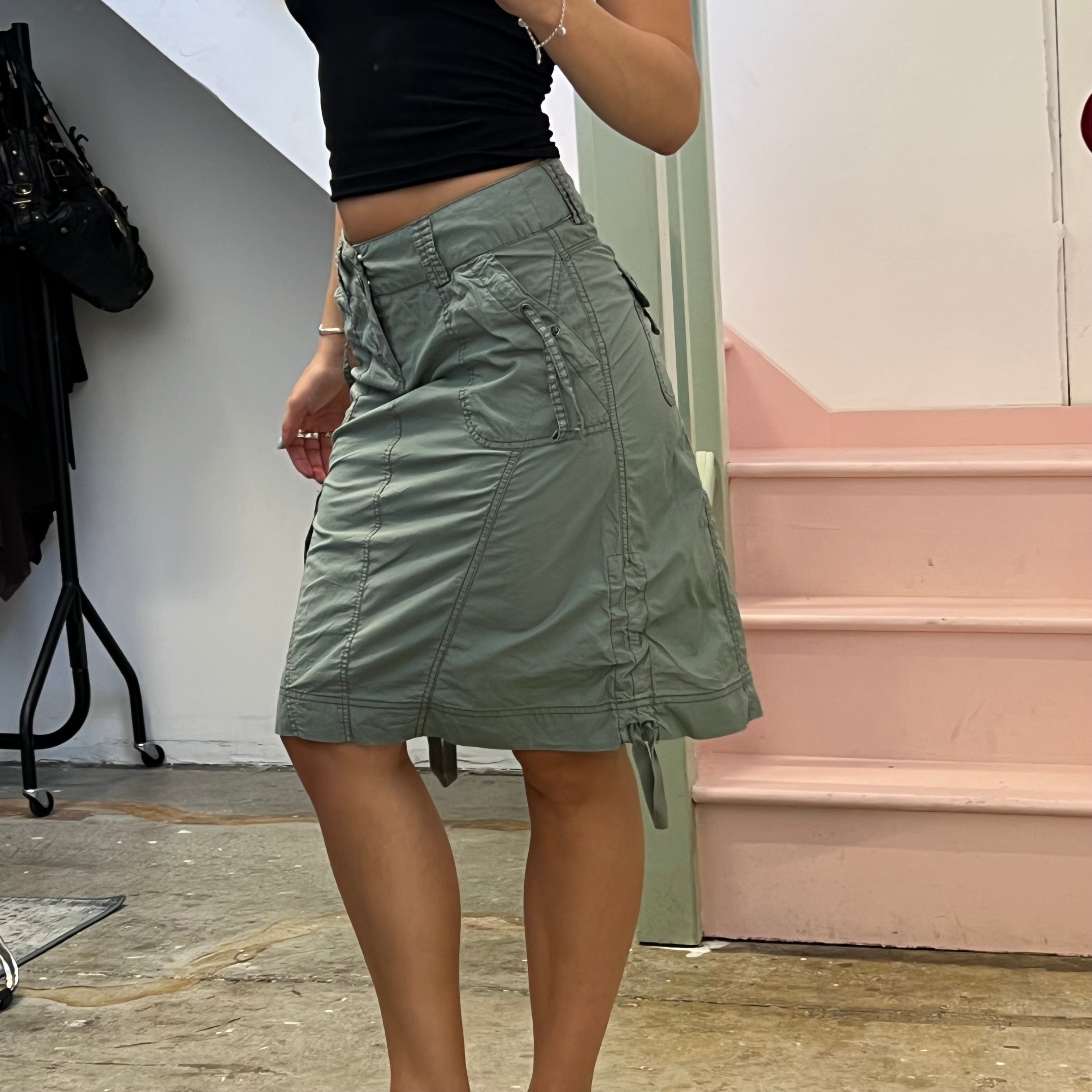 Khaki cargo knee length skirt