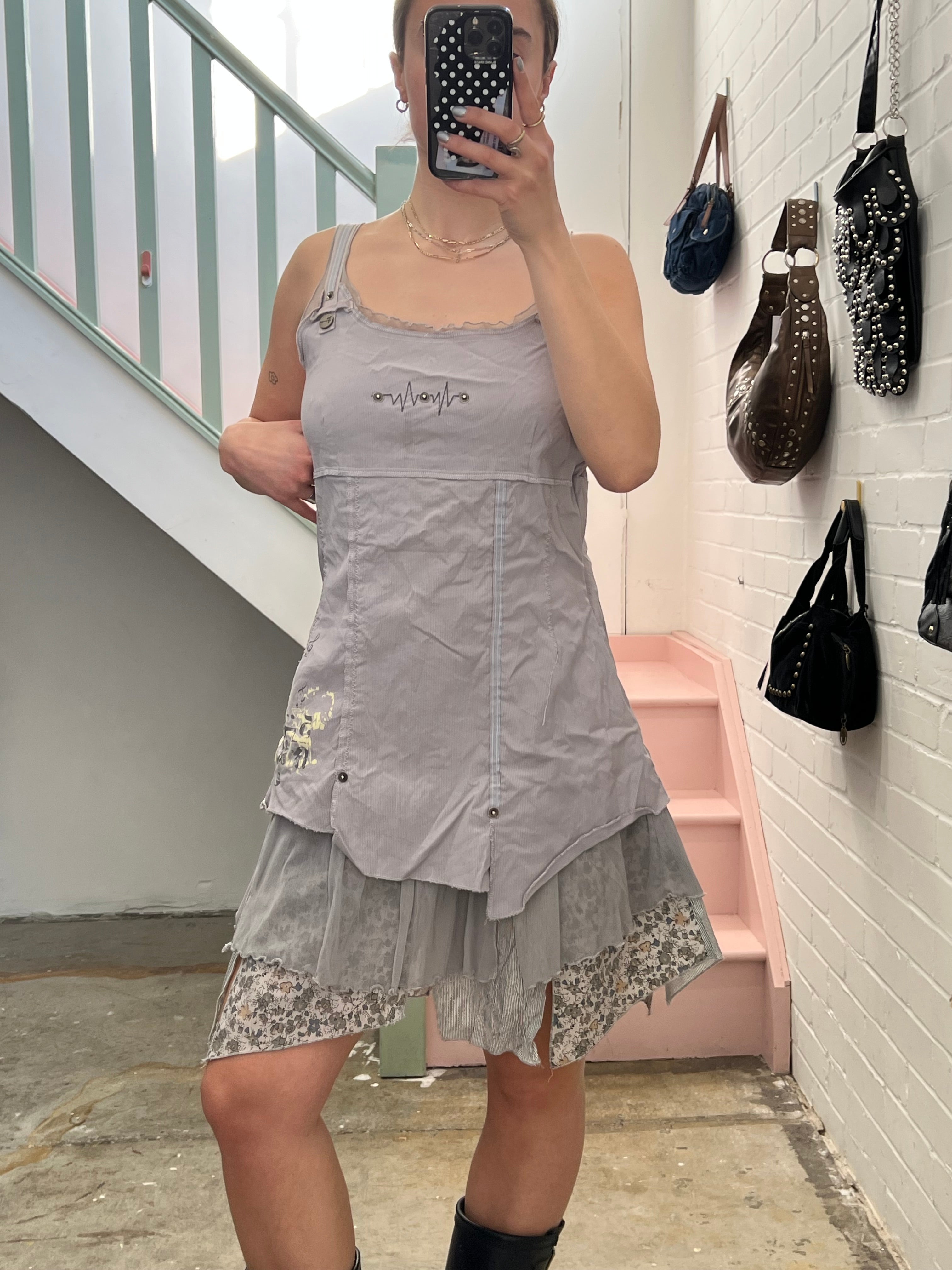 Grey layered utility style mini dress