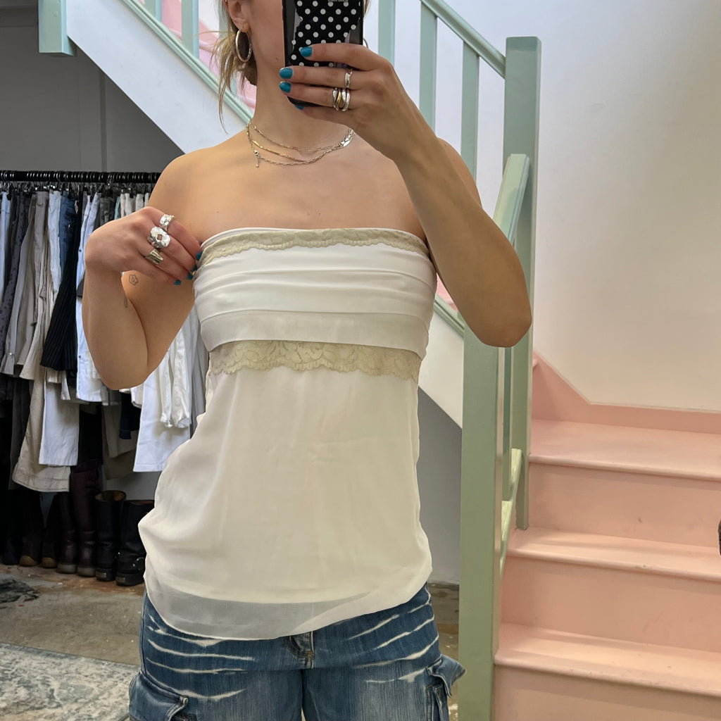 White strapless floaty vest