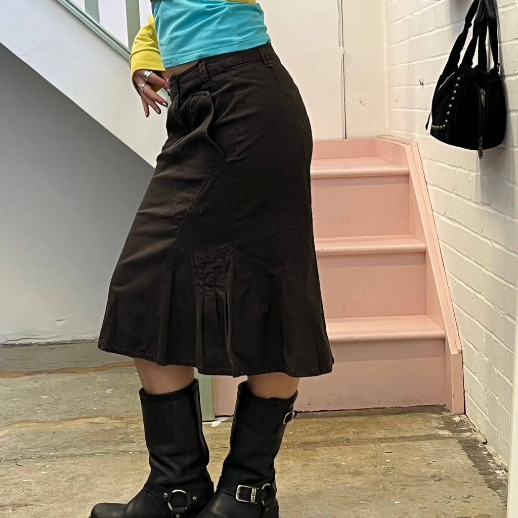 Mexx brown tailored structured midi skirt