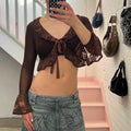 Brown mesh lace trim bolero