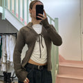 Brown tie up chunky knit cardigan