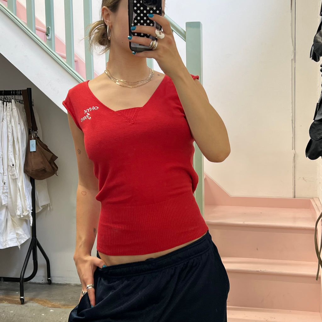 Red slouchy cut out tee