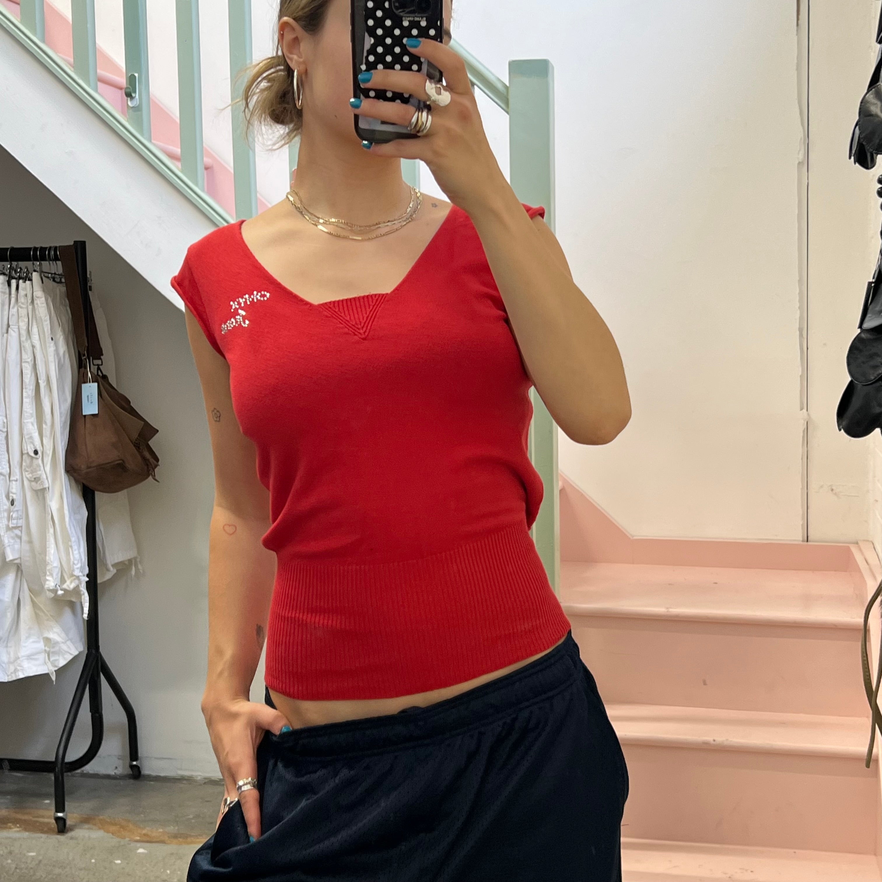 Red slouchy cut out tee