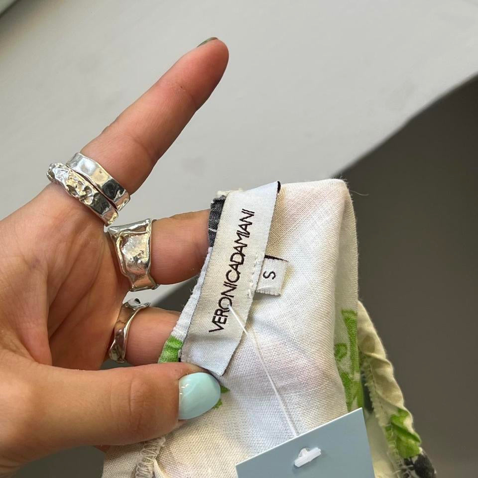 White and green floral midi skirt