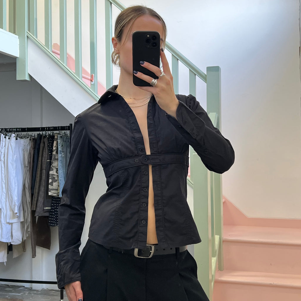 Black fitted button up shirt