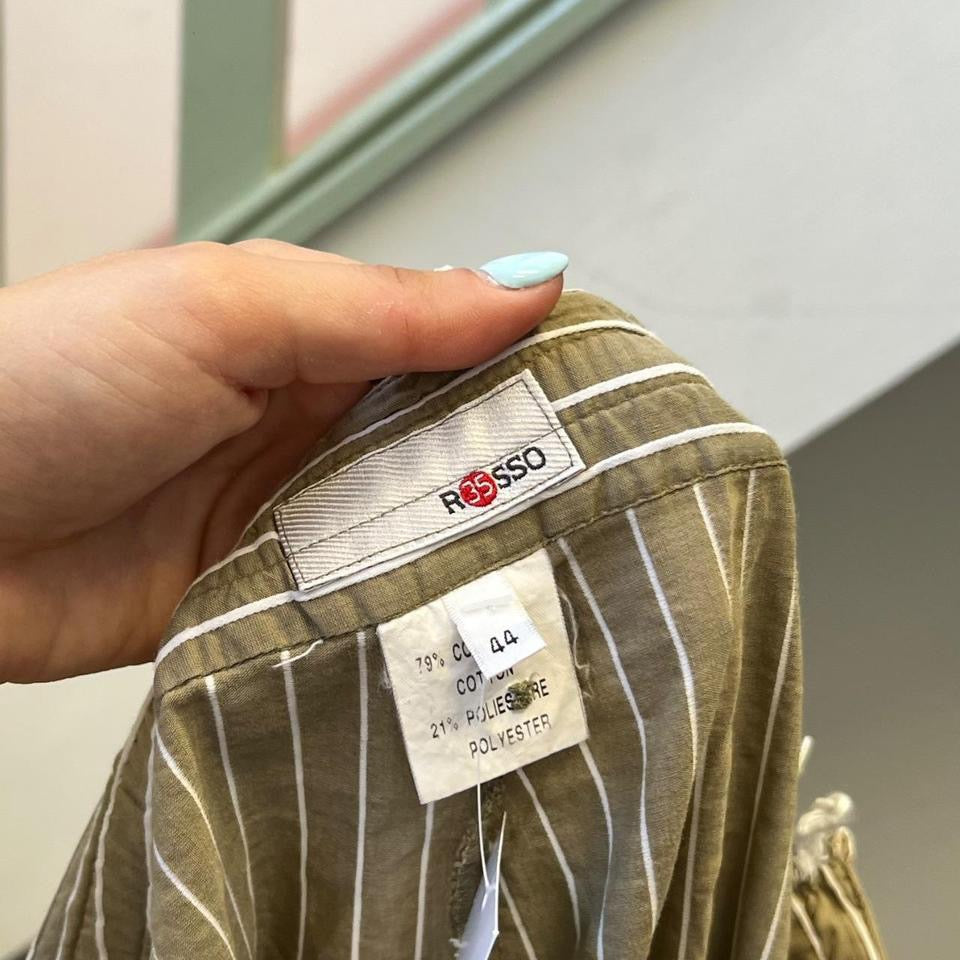Cream and white pinstripe slim fit capris