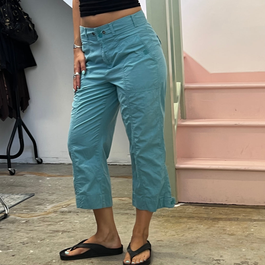 Blue wide leg cargo capris
