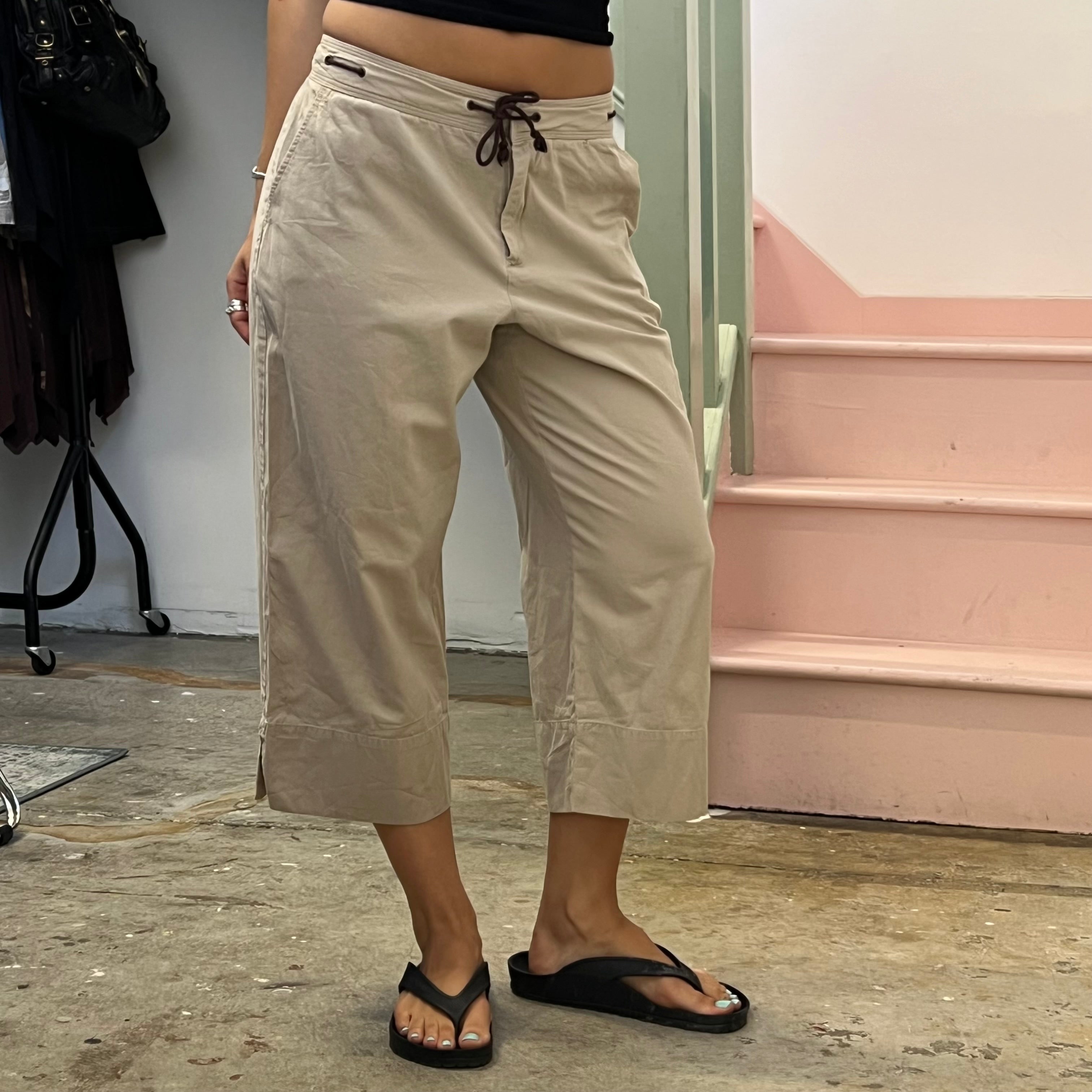 Cream tie waist cargo capris