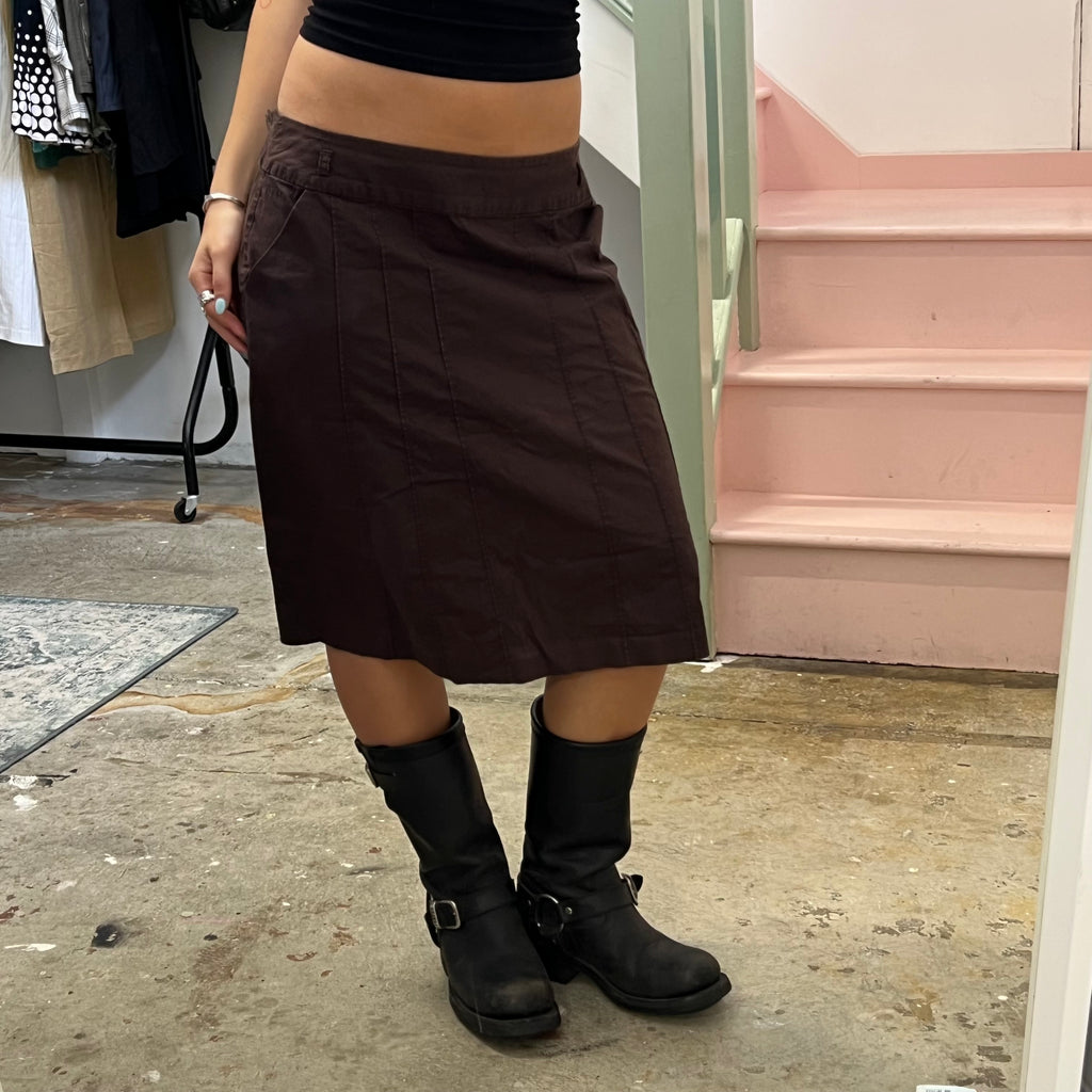 Brown structured midi skirt