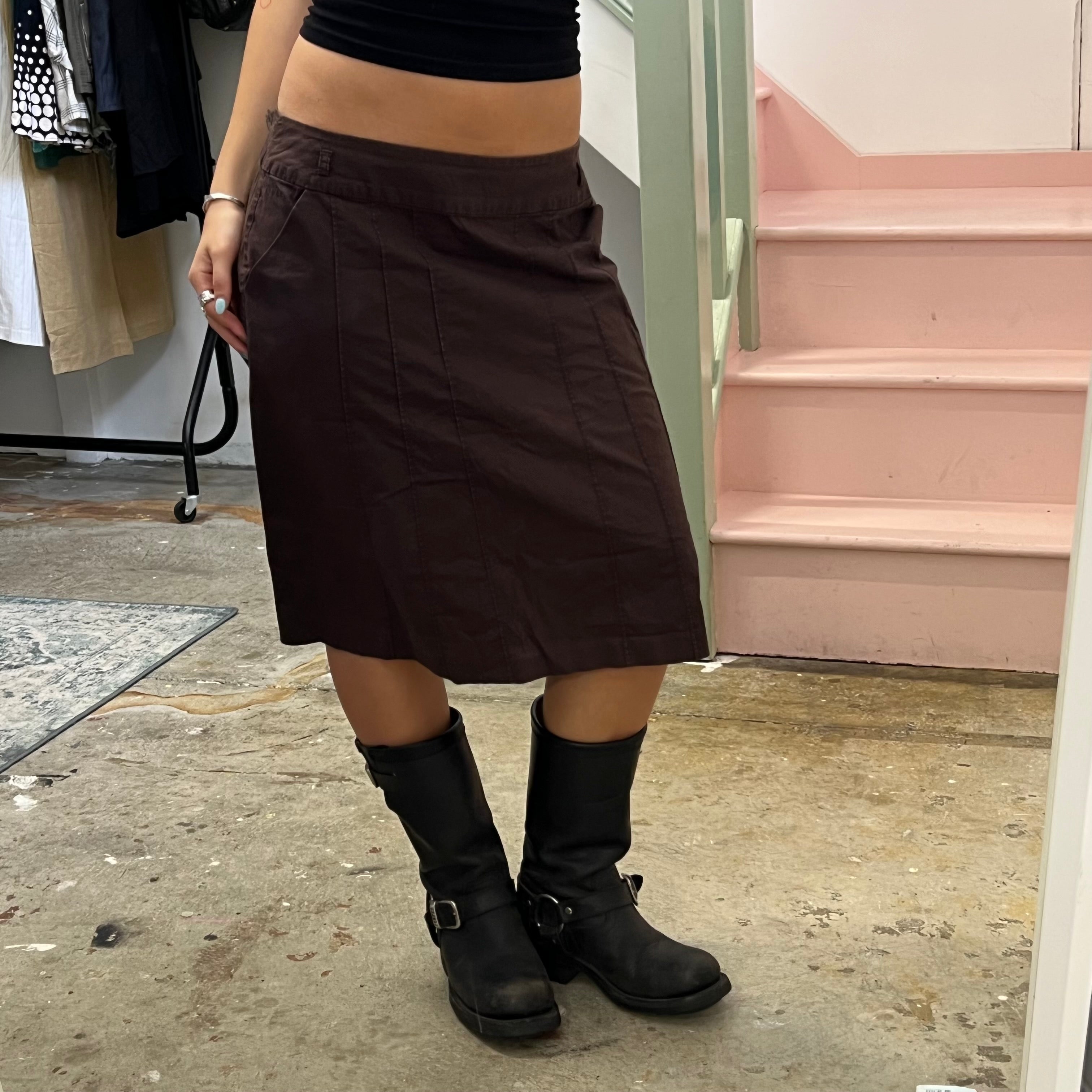 Brown structured midi skirt