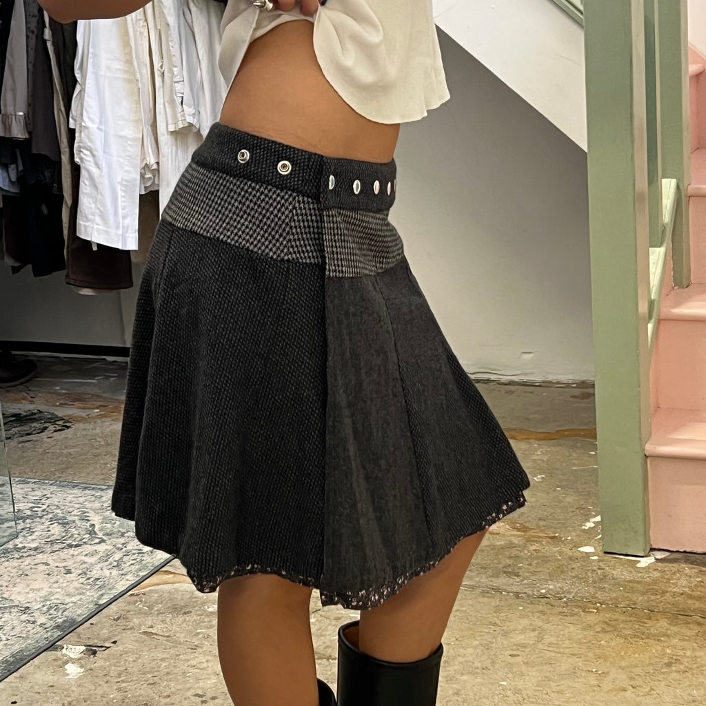Moshiki grey wrap around reversible midi skirt