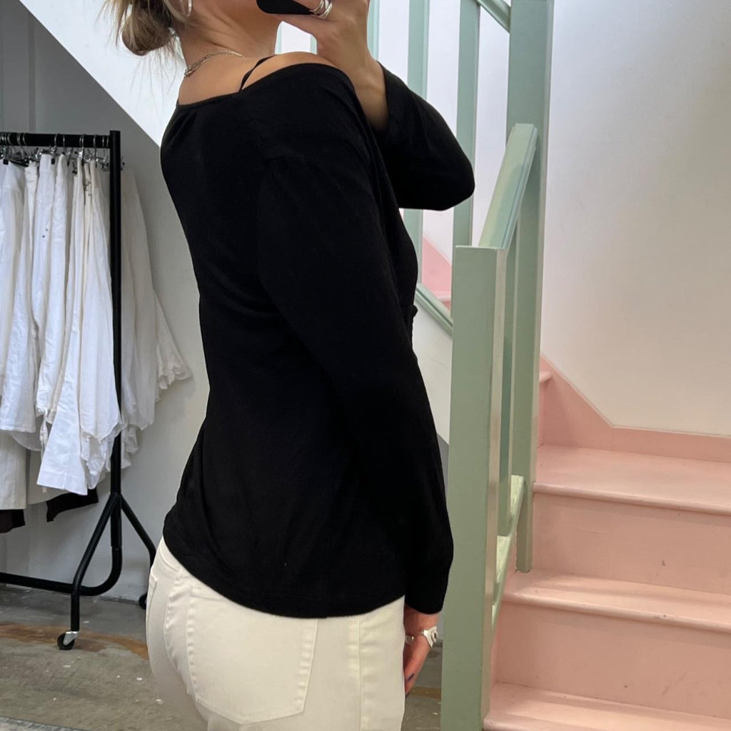 Black slouchy cowl neck top