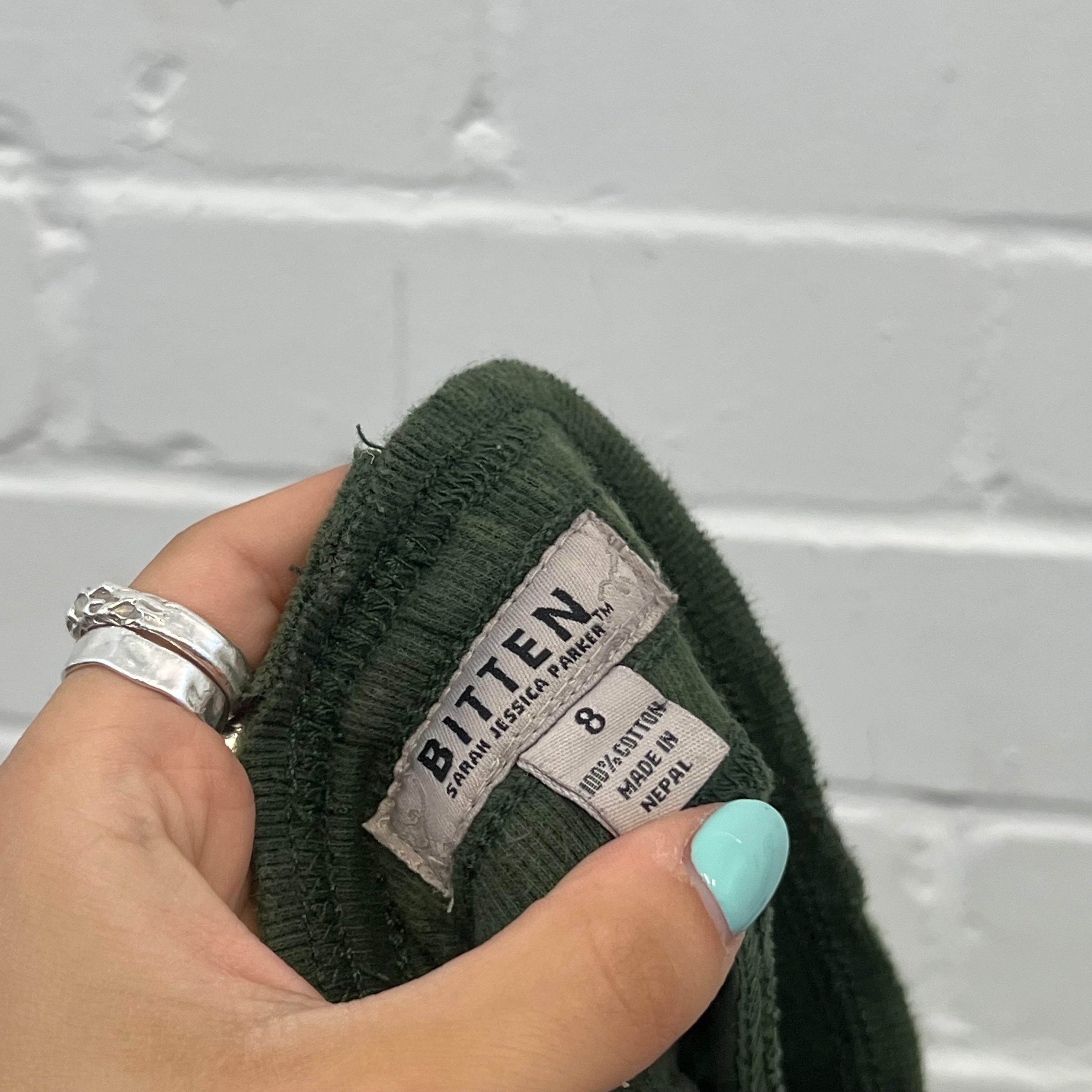 Dark green tie waist cargo capris