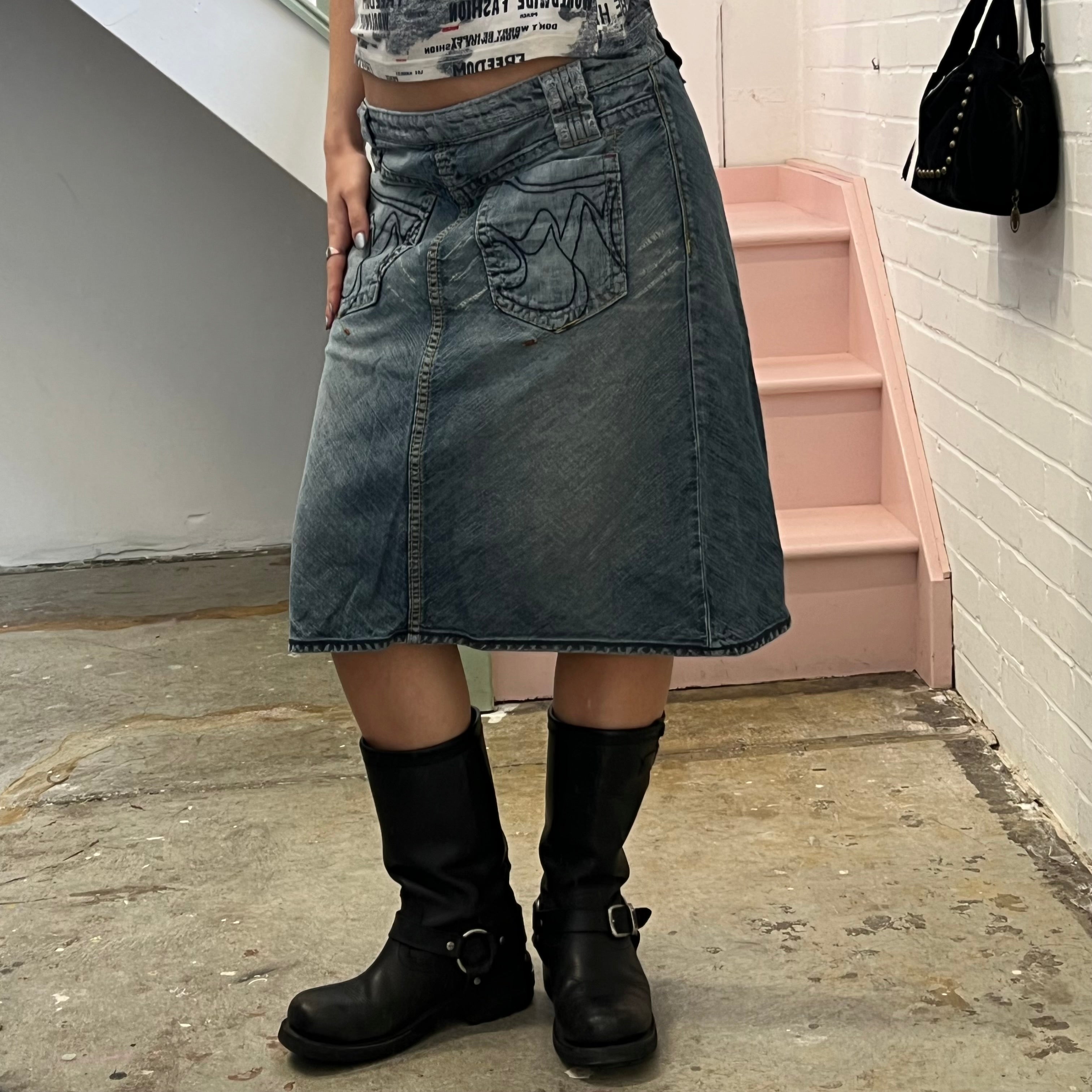 Miss Sixty low rise denim midi skirt