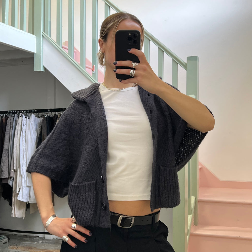 Grey button up batwing cardigan