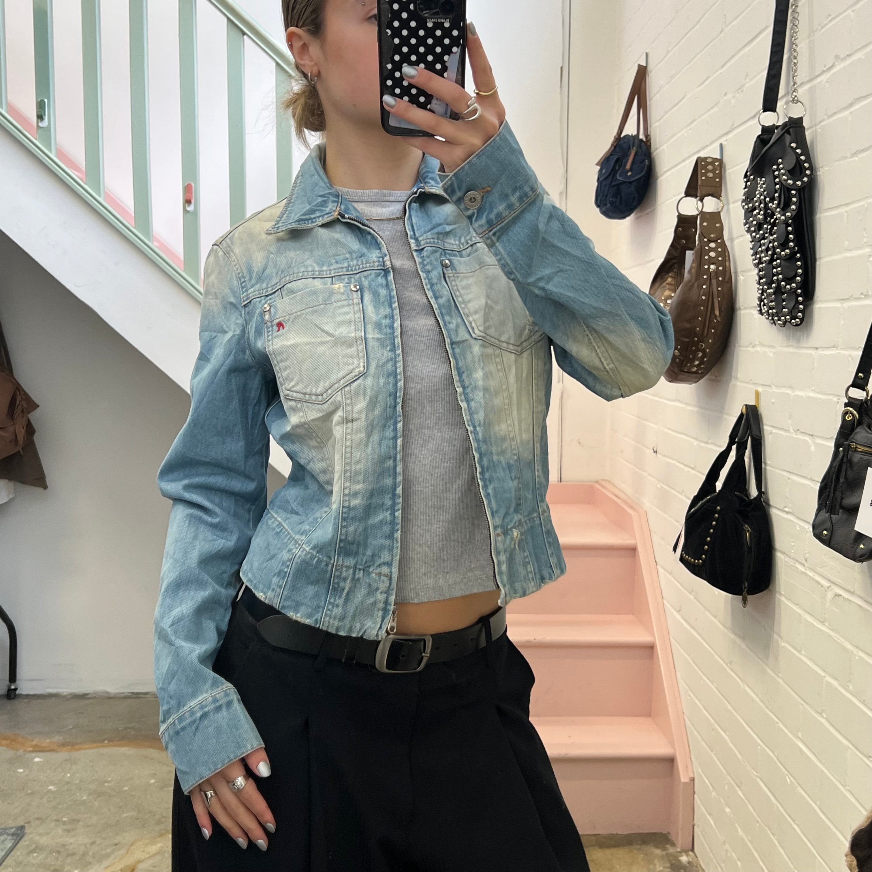 Replay light blue zip up denim jacket