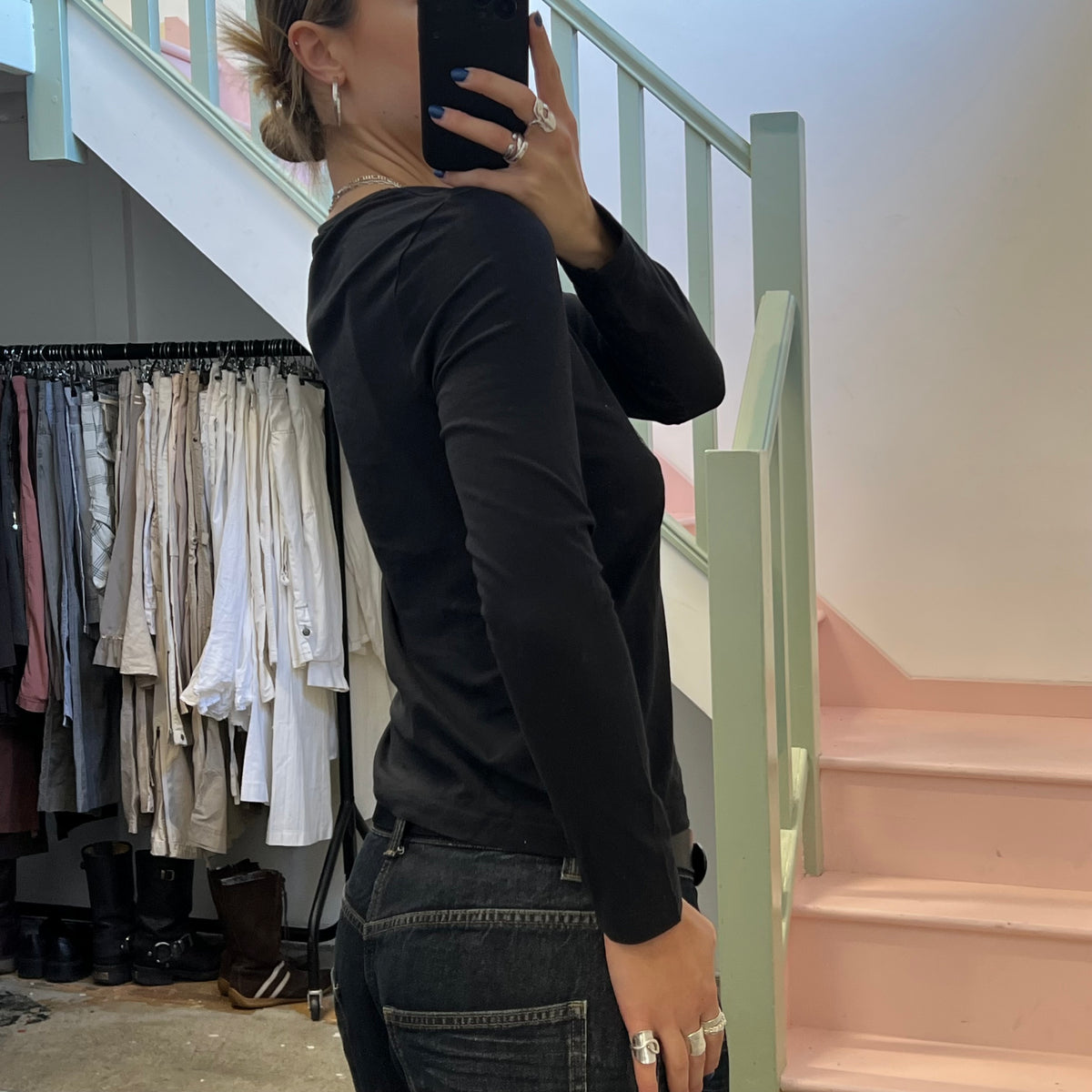 Esprit black and silver printed top