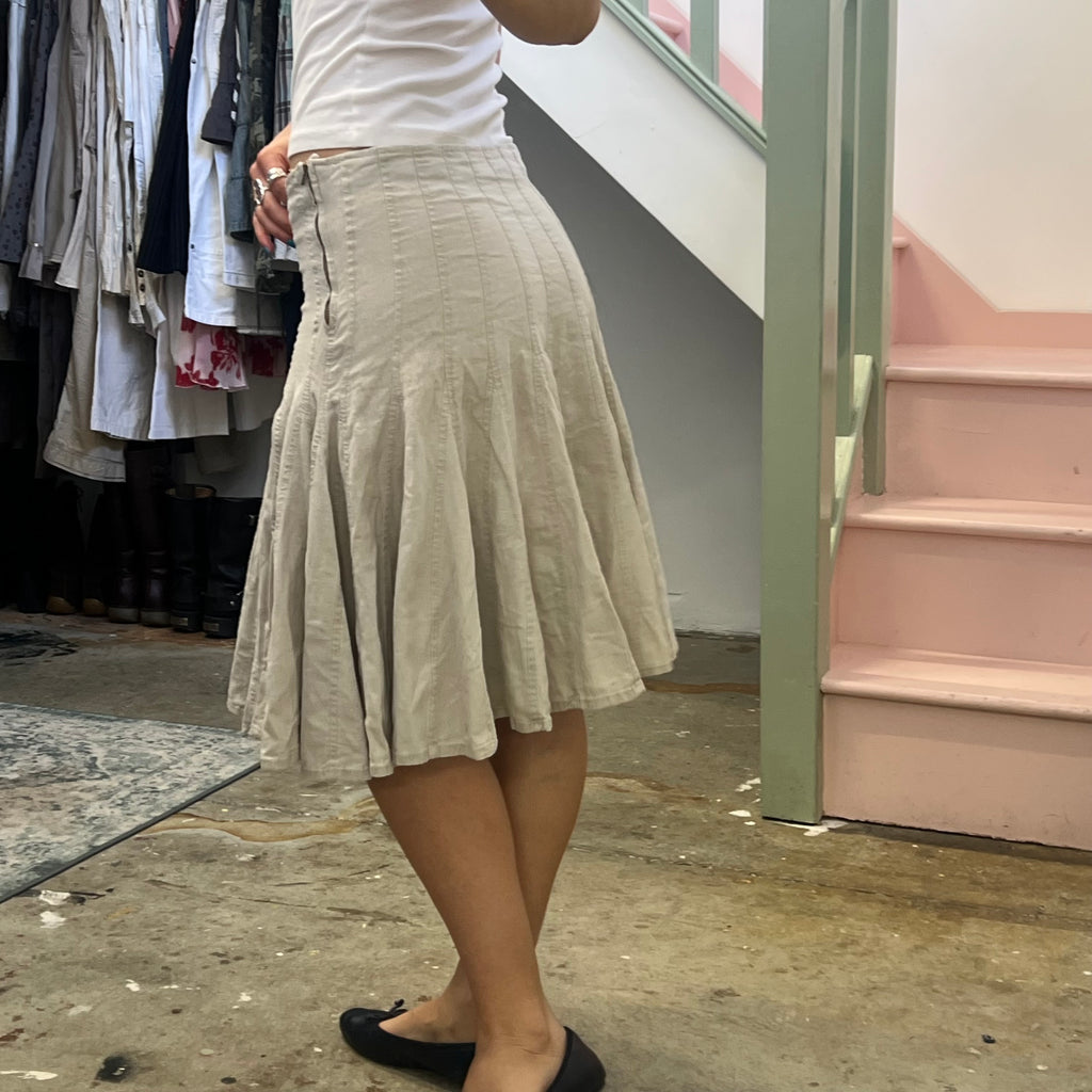 Cream pleated linen midi skirt
