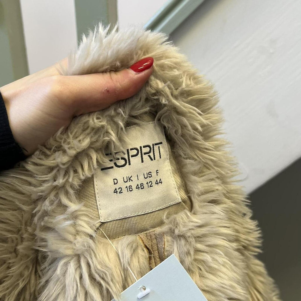 Esprit cream faux suede faux fur lined zip up fitted teddy coat
