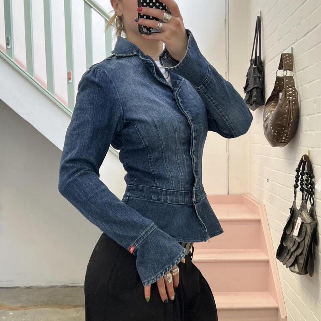 Navy denim fitted button up jacket