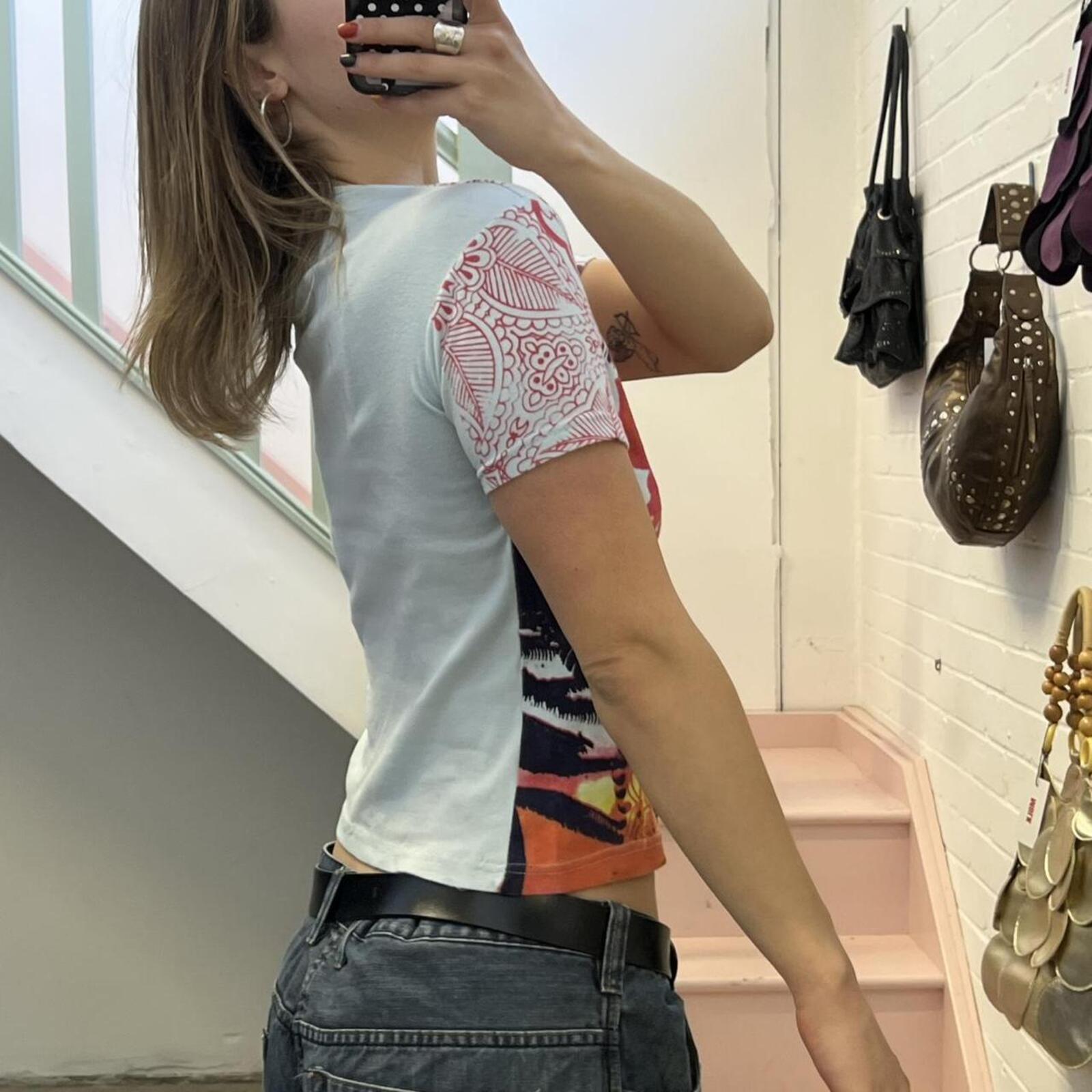 baby blue and pink hibiscus print vintage terranova baby tee
