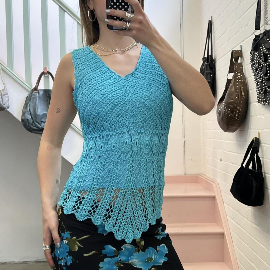 blue crochet vintage vest top