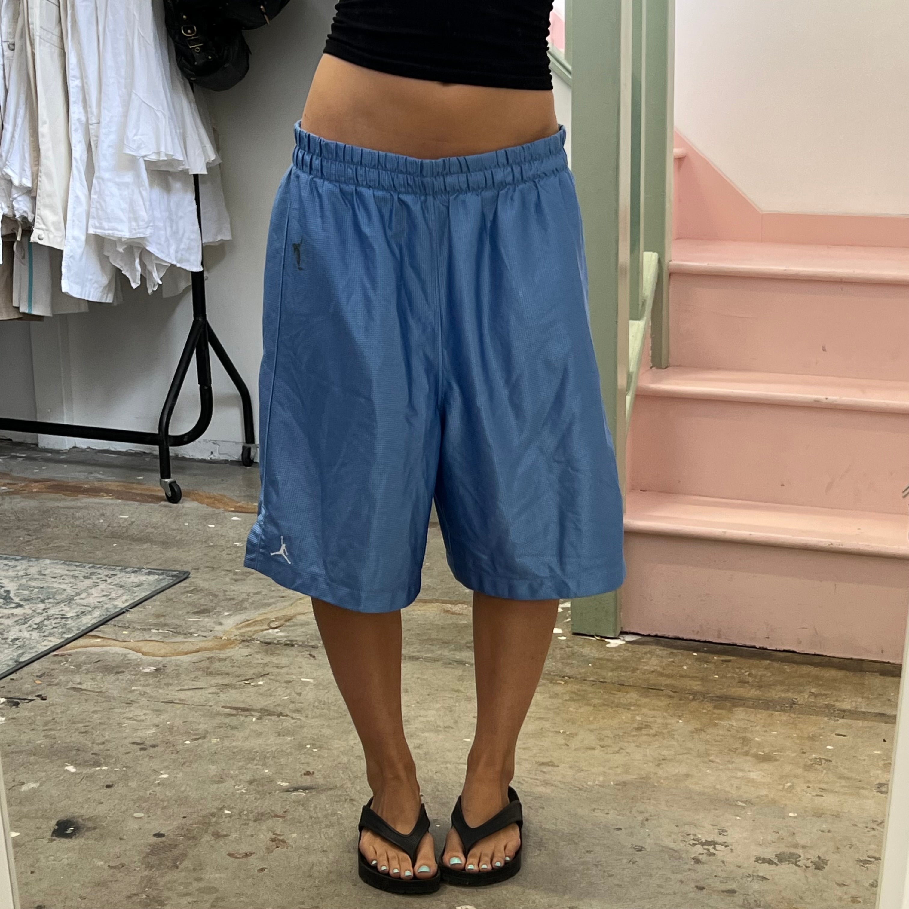 Light blue metallic basketball shorts