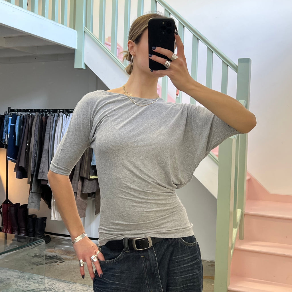 Sisley grey asymmetrical batwing slouchy top