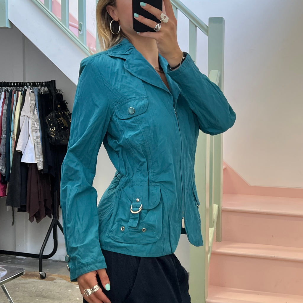 Blue zip up fitted jacket