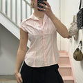Pink and white striped fitted vintage short sleeve shirt