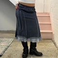 Navy denim look utility style midi skirt