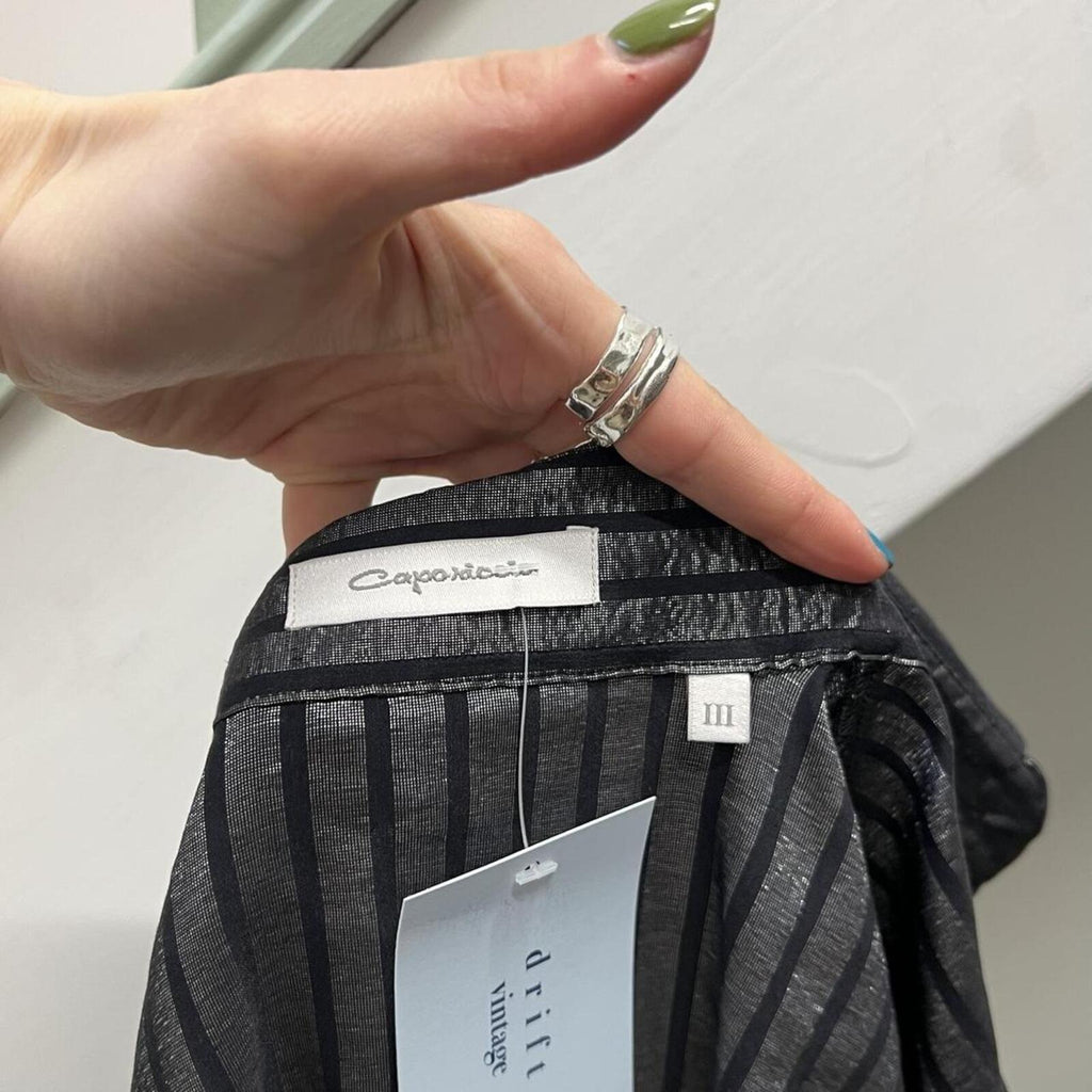 Black and silver striped fitted vintage button up shirt