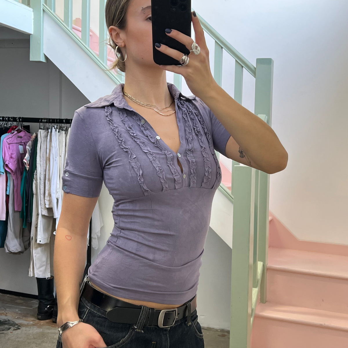 Intimissimi mauve ruffle polo top