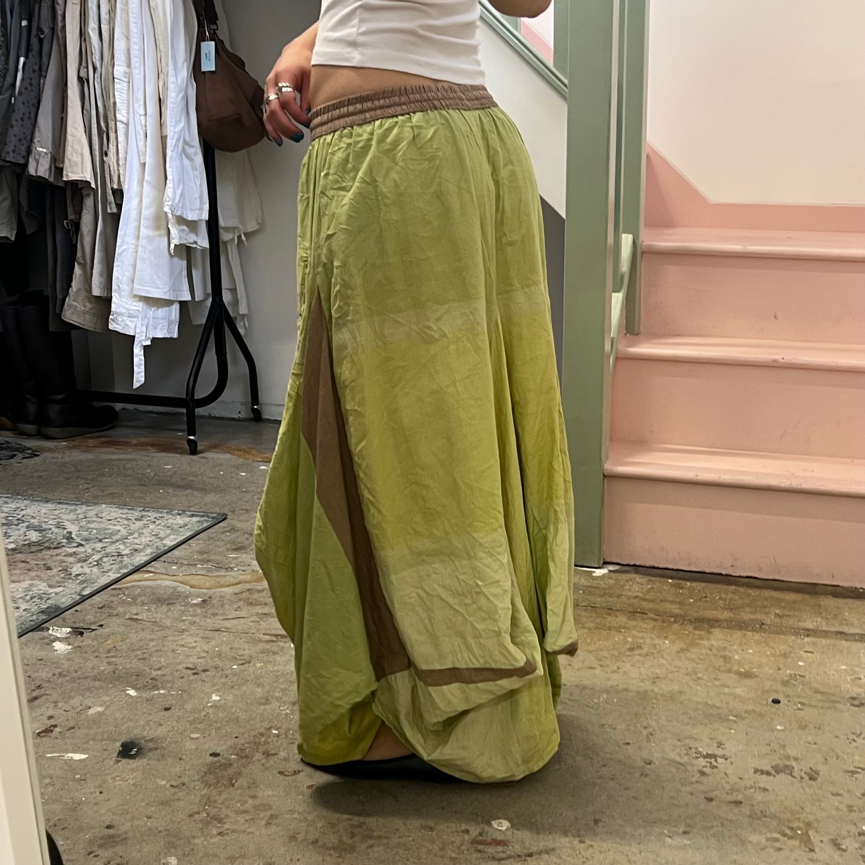 Green ballon style ruched maxi skirt